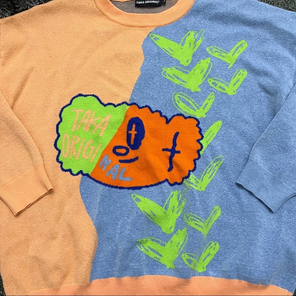 TAKA ORIGINAL Orange & Purple Neon Green Unisex Knit Jumper Sweater Casual Sz L - Picture 11 of 15